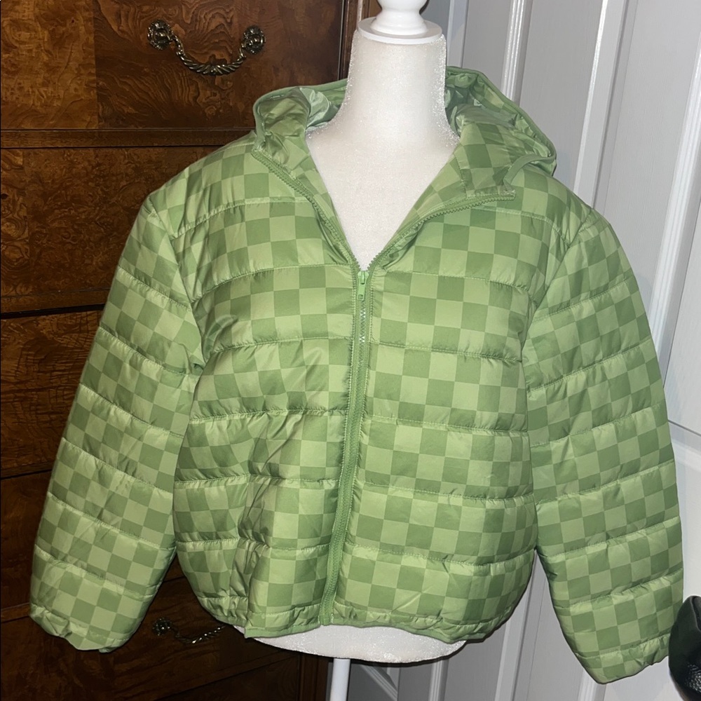 Green Checkered Puffer Jacket